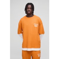 Oversize T-Shirt in Waffeloptik - Orange - S, Orange Oversize T-Shirt in Waffeloptik - Orange - S, Orange von boohooman
