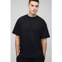 Oversize T-Shirt in Waffeloptik mit Man-Stickerei - Schwarz - S, Schwarz von boohooman