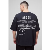 Oversize T-Shirt mit ABODE Print - Schwarz - L, Schwarz von boohooman