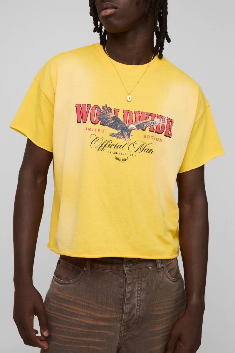Oversize T-Shirt mit Adler-Print - Gelb - M, Gelb von boohooman