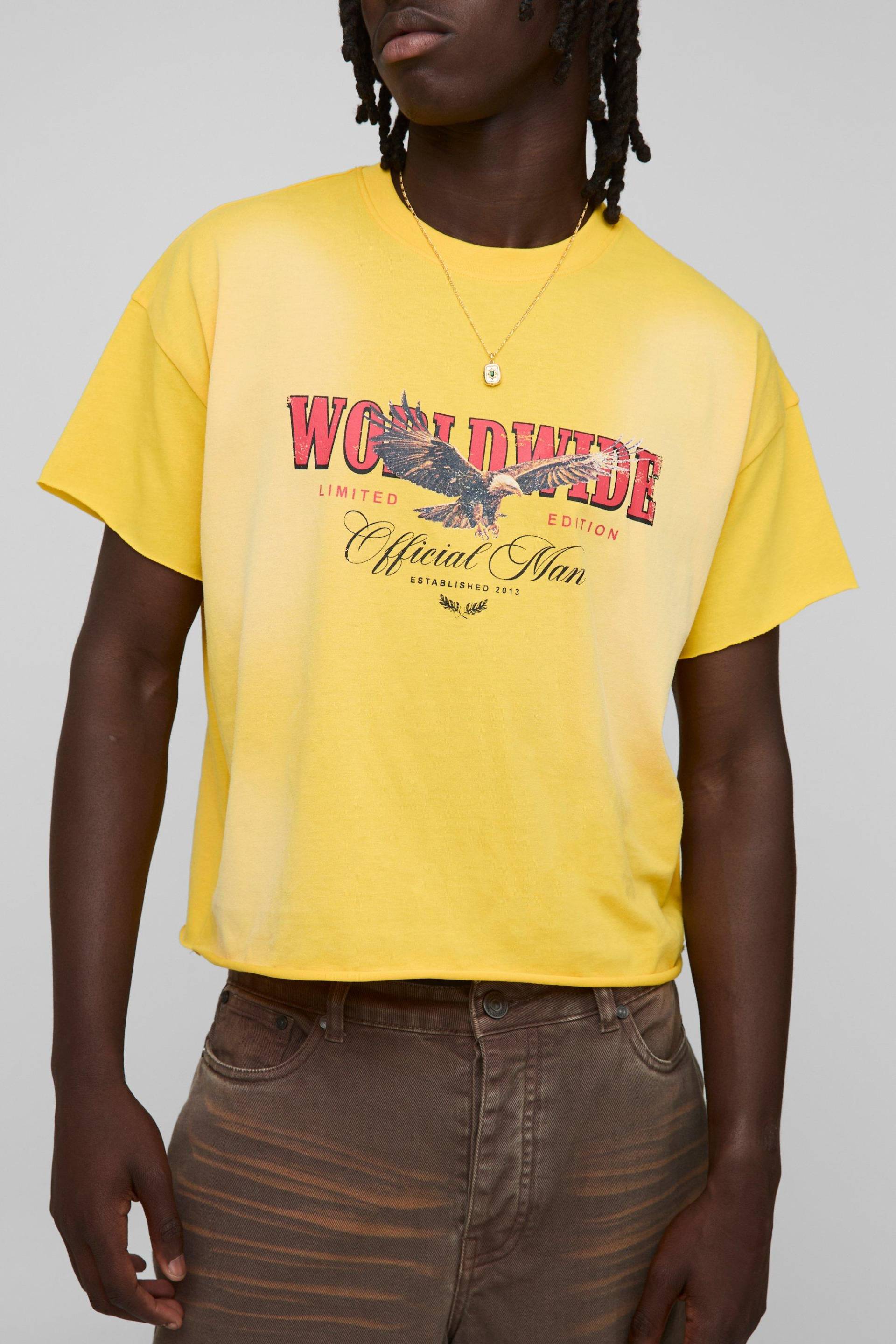 Oversize T-Shirt mit Adler-Print - Gelb - XS, Gelb Oversize T-Shirt mit Adler-Print - Gelb - XS, Gelb von boohooman