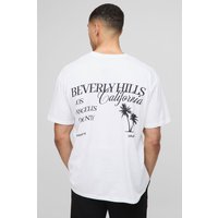 Oversize T-Shirt mit Beverly Hills Palmen-Print - Weiß - XS, Weiß von boohooman