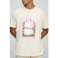 Oversize T-Shirt mit Cherry Blossom Print - Ecru - XS, Ecru von boohooman