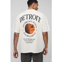 Oversize T-Shirt mit Detroit Basketball-Print - Ecru - XS, Ecru Oversize T-Shirt mit Detroit Basketball-Print - Ecru - XS, Ecru von boohooman