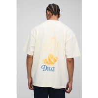 Oversize T-Shirt mit Ecru Print - XS, Ecru Oversize T-Shirt mit Ecru Print - XS, Ecru von boohooman