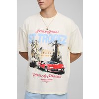 Oversize T-Shirt mit French Riviera Print - Ecru - XS, Ecru Oversize T-Shirt mit French Riviera Print - Ecru - XS, Ecru von boohooman