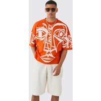 Oversize T-Shirt mit Gesichts Linienzeichung - Orange - L, Orange Oversize T-Shirt mit Gesichts Linienzeichung - Orange - L, Orange von boohooman