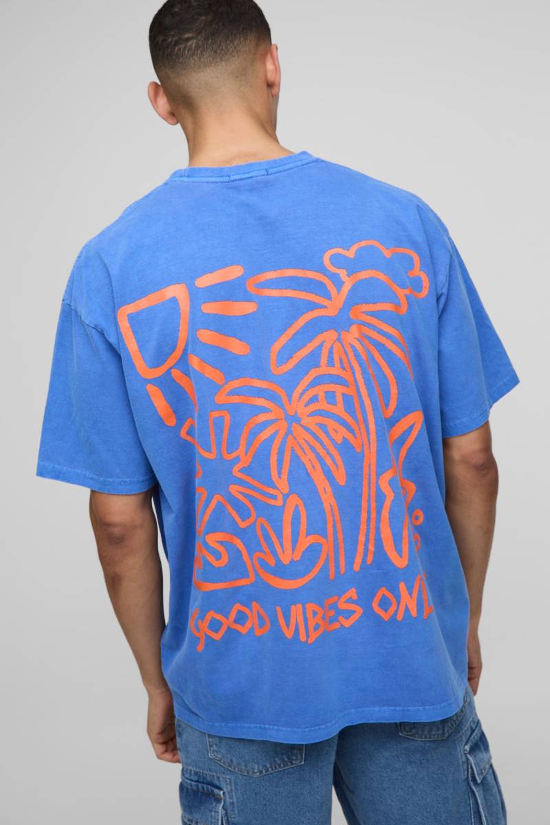 Oversize T-Shirt mit Good Vibes Only Print - Blau - L, Blau Oversize T-Shirt mit Good Vibes Only Print - Blau - L, Blau von boohooman
