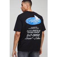 Oversize T-Shirt mit Homme Auto Speed Print - Schwarz - XS, Schwarz von boohooman