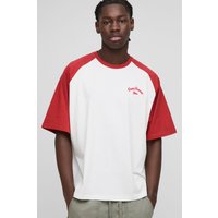 Oversize T-Shirt mit Homme Kontrast Raglan Print - Rot - L, Rot von boohooman