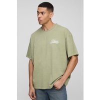 Oversize T-Shirt mit Homme-Schriftzug - Khaki - S, Khaki von boohooman