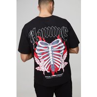 Oversize T-Shirt mit Homme Skelett Herz Engel Print - Schwarz - L, Schwarz von boohooman
