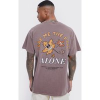 Oversize T-Shirt mit Leaf Me Alone Meme Print - Braun - M, Braun von boohooman