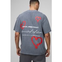 Oversize T-Shirt mit Limited Edition Herz-Print - Grau - XS, Grau von boohooman