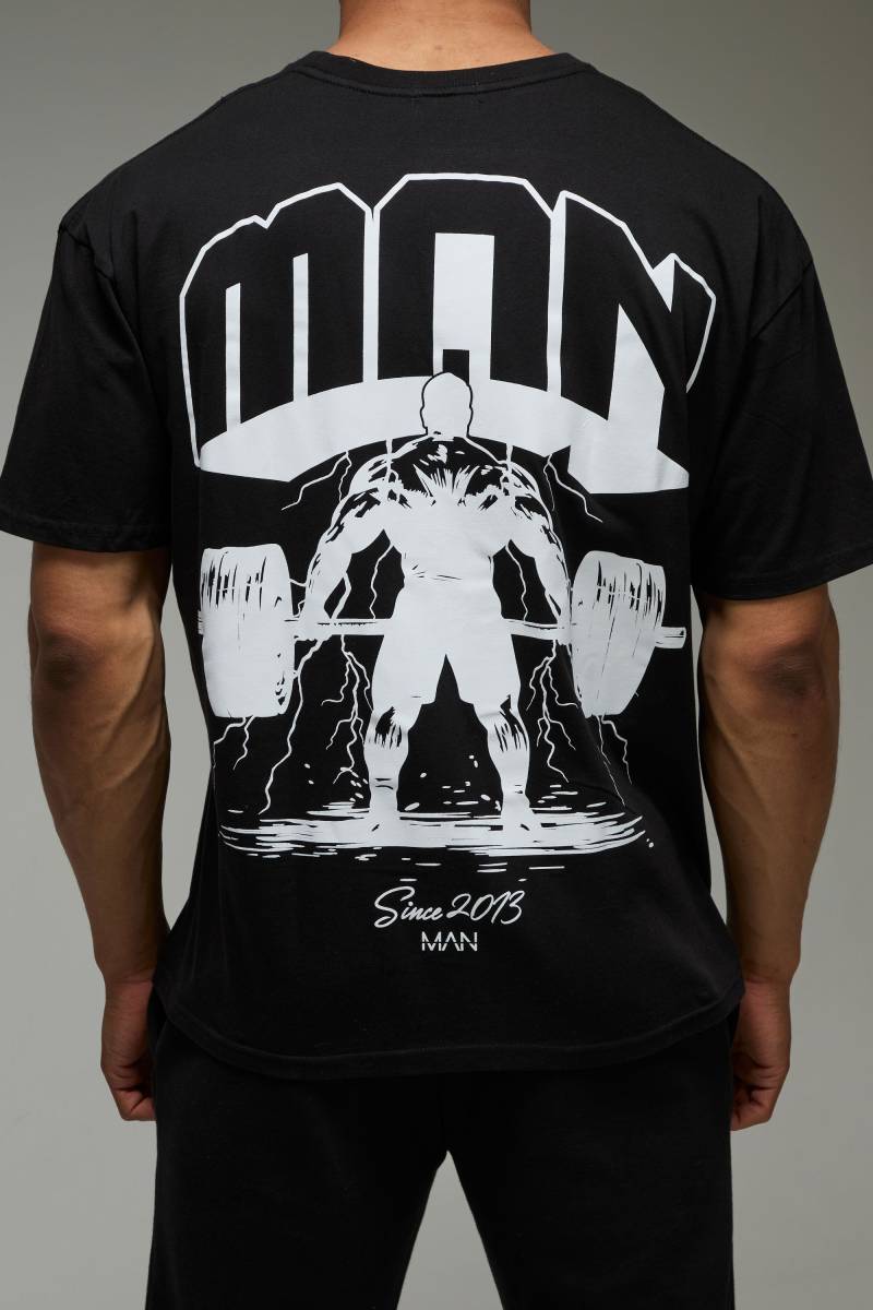 Oversize T-Shirt mit MAN Active Deadlift Print - Schwarz - XS, Schwarz von boohooman