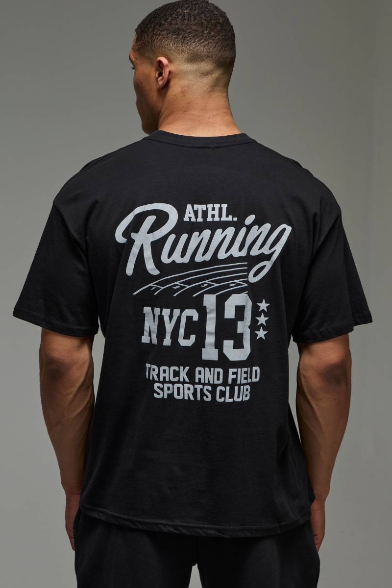 Oversize T-Shirt mit Man Active Running Athletics Print - Schwarz - M, Schwarz von boohooman