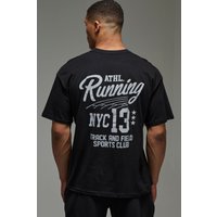 Oversize T-Shirt mit Man Active Running Athletics Print - Schwarz - S, Schwarz von boohooman