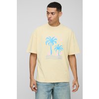 Oversize T-Shirt mit Man Palmen-Print - Gelb - XS, Gelb von boohooman