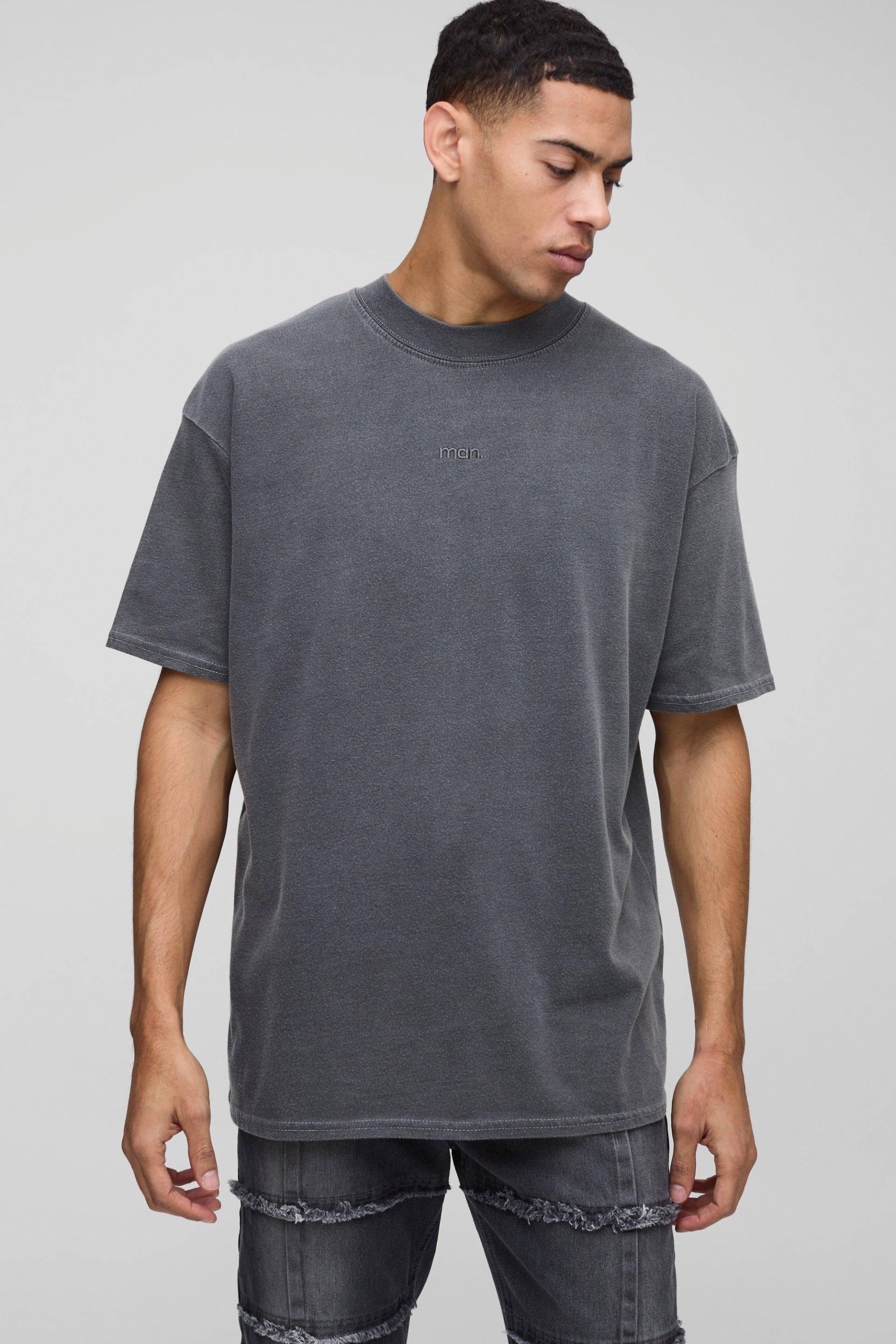Oversize T-Shirt mit Man Print - Schwarz - S, Schwarz von boohooman