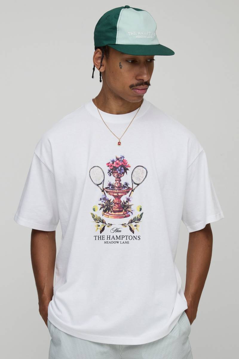 Oversize T-Shirt mit Man Script Tennis Club Print - Weiß - XS, Weiß Oversize T-Shirt mit Man Script Tennis Club Print - Weiß - XS, Weiß von boohooman