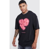 Oversize T-Shirt mit Marmor-Print Herz - Schwarz - M, Schwarz Oversize T-Shirt mit Marmor-Print Herz - Schwarz - M, Schwarz von boohooman