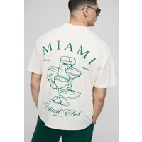 Oversize T-Shirt mit Miami Beach Print - Ecru - XS, Ecru Oversize T-Shirt mit Miami Beach Print - Ecru - XS, Ecru von boohooman