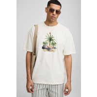 Oversize T-Shirt mit Monte Carlo Print - Ecru - XS, Ecru von boohooman
