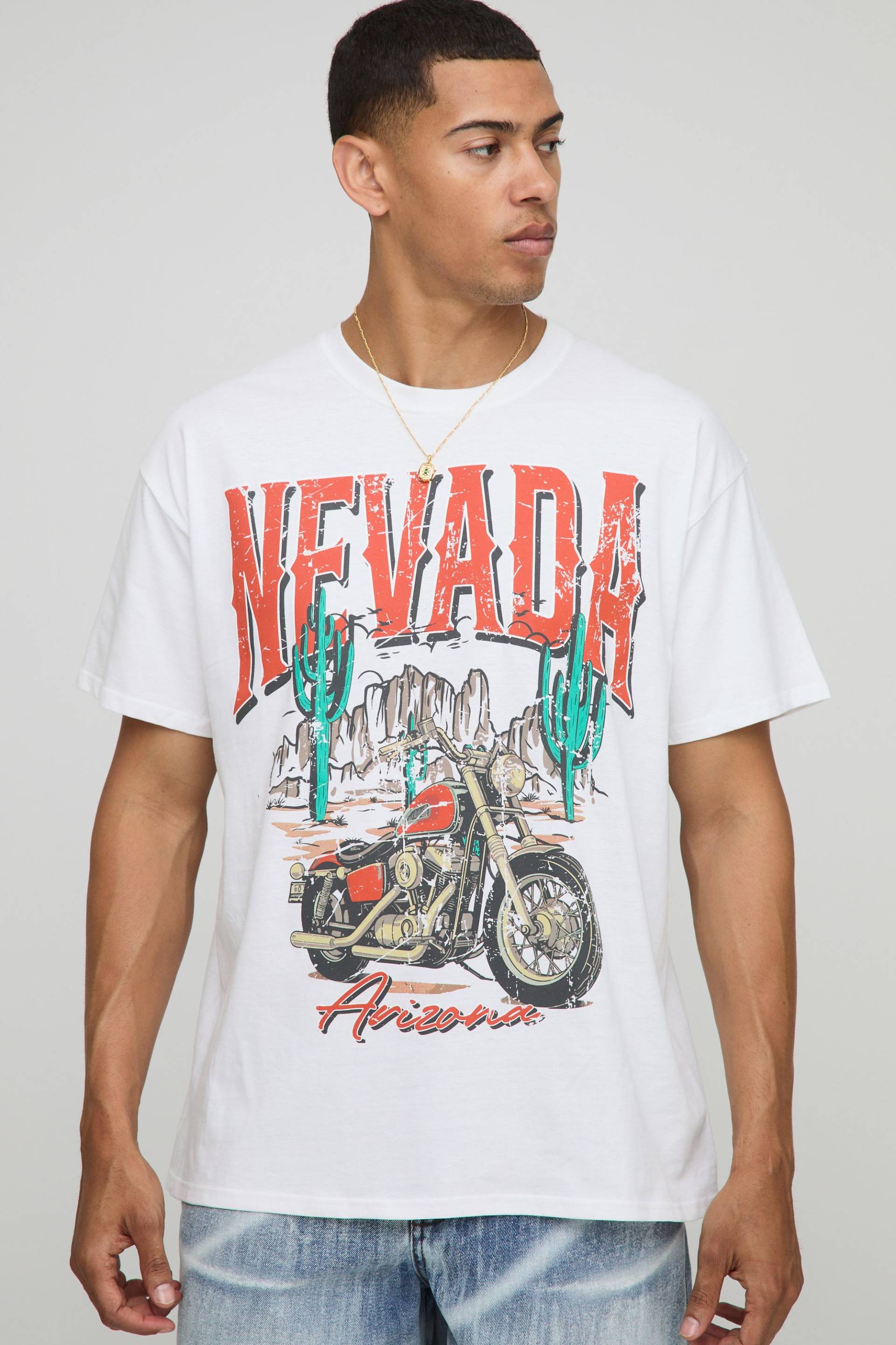 Oversize T-Shirt mit Nevada Moto-Print von boohooman
