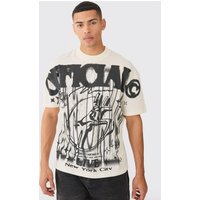 Oversize T-Shirt mit Official-Print - Ecru - XS, Ecru Oversize T-Shirt mit Official-Print - Ecru - XS, Ecru von boohooman