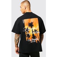Oversize T-Shirt mit Palmen-Print - Schwarz - L, Schwarz von boohooman
