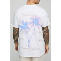 Oversize T-Shirt mit Palmen-Print - Weiß - XS, Weiß Oversize T-Shirt mit Palmen-Print - Weiß - XS, Weiß von boohooman