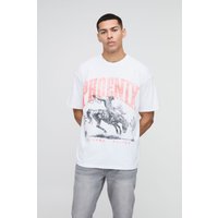 Oversize T-Shirt mit Phoenix Pferde Western Print - Weiß - XS, Weiß von boohooman
