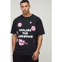 Oversize T-Shirt mit Planet Print - Schwarz - XS, Schwarz von boohooman