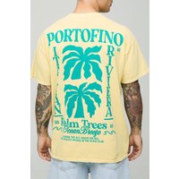 Oversize T-Shirt mit Portofino Print - Gelb - XL, Gelb Oversize T-Shirt mit Portofino Print - Gelb - XL, Gelb von boohooman