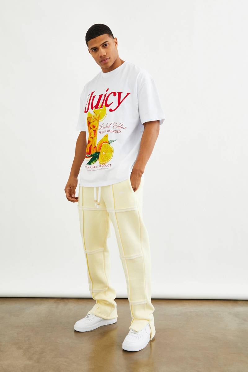 Oversize T-Shirt mit Print & Jogginghose mit geteiltem Saum - Gelb - L, Gelb von boohooman