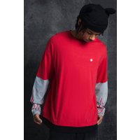 Oversize T-Shirt mit Raglan Flammen Print - Rot - XL, Rot von boohooman
