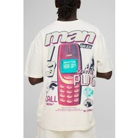 Oversize T-Shirt mit Retro-Print - Ecru - XS, Ecru Oversize T-Shirt mit Retro-Print - Ecru - XS, Ecru von boohooman