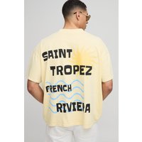Oversize T-Shirt mit Saint Tropez Print - Gelb - XL, Gelb Oversize T-Shirt mit Saint Tropez Print - Gelb - XL, Gelb von boohooman