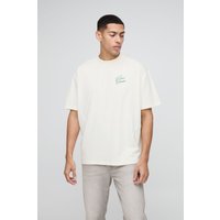 Oversize T-Shirt mit Santorini Palmen-Print - Ecru - XS, Ecru von boohooman