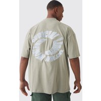 Oversize T-Shirt mit Stickerei - Khaki - S, Khaki von boohooman