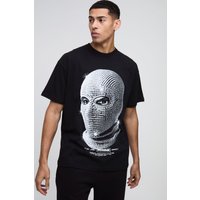 Oversize T-Shirt mit Strass-Masken-Print - Schwarz - S, Schwarz von boohooman