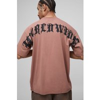 Oversize T-Shirt mit Text-Print - Braun - M, Braun von boohooman