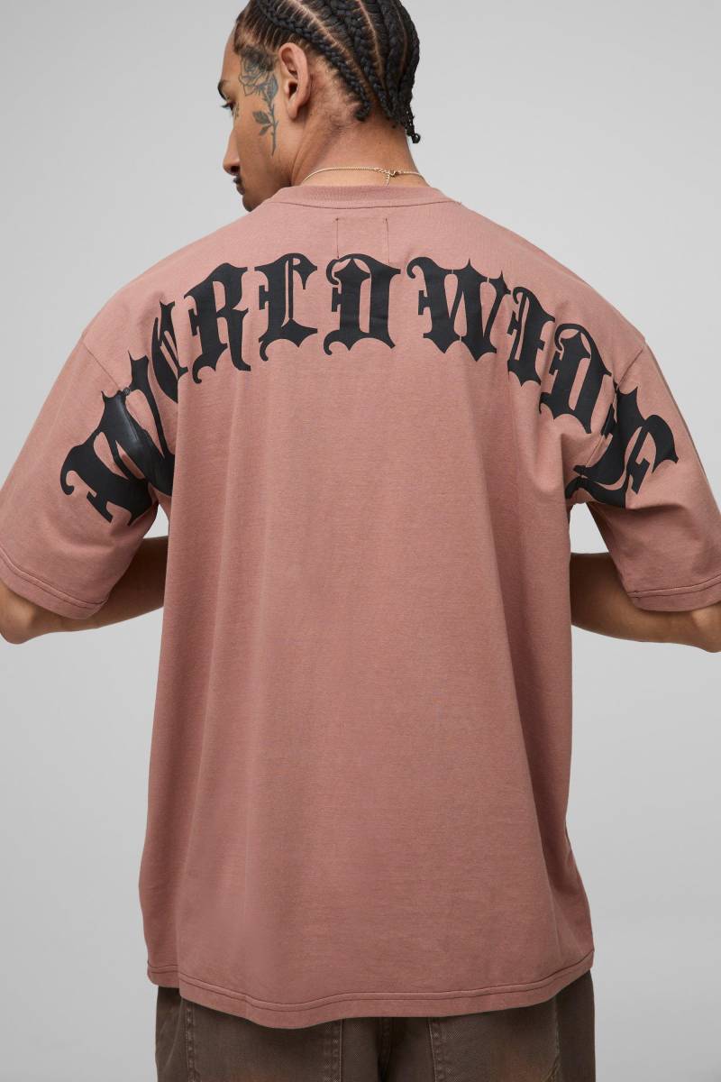 Oversize T-Shirt mit Text-Print - Braun - M, Braun von boohooman