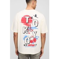 Oversize T-Shirt mit Tokyo-Print - Ecru - XS, Ecru von boohooman