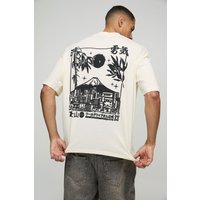 Oversize T-Shirt mit Volcono-Print - Ecru - XS, Ecru Oversize T-Shirt mit Volcono-Print - Ecru - XS, Ecru von boohooman