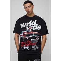 Oversize T-Shirt mit Worldwide Moto Auto Print - Schwarz - XS, Schwarz von boohooman