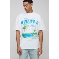 Oversize T-Shirt mit Worldwide Print - Weiß - XS, Weiß von boohooman