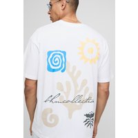 Oversize T-Shirt mit abstraktem Blätter-Print - Weiß - XS, Weiß Oversize T-Shirt mit abstraktem Blätter-Print - Weiß - XS, Weiß von boohooman