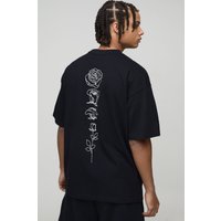 Oversize T-Shirt mit floralem Print - Schwarz - XS, Schwarz von boohooman