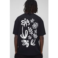 Oversize T-Shirt mit floralem Print - Schwarz - XS, Schwarz Oversize T-Shirt mit floralem Print - Schwarz - XS, Schwarz von boohooman
